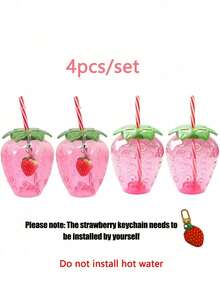 4个/1个 - 500毫升/16.91盎司菠萝草莓造型饮料杯，夏威夷吸管杯，卡通水果吸管杯，派对吸管杯，草莓菠萝造型杯带吸管和草莓吊坠，派对饮料果汁杯 - 彩色 - 查看 12