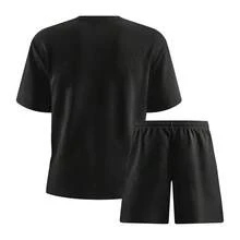 Set de tricou bărbătesc cu mânecă scurtă, guler rotund și pantaloni scurți cu șnur în talie, potrivit pentru stilul casual, vacanță, petrecere, birou zilnic, afaceri minimaliste, set de tricou stilat, excelent pentru purtare personală sau cadou pentru prieteni - Negru - Vizualizare 3