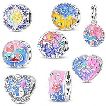 1颗镀银魔幻蘑菇森林珠、秘密花园珠、花卉梦幻花园扣环吊坠、日夜守护珠、日月潭珠、魔猫丛林珠、星夜油画珠、梅林发光鹿珠。非常适合DIY珠宝手链和项链，也是情侣珠宝礼物的完美之选。