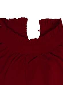 Áo kiểu nữ cỡ lớn thanh lịch, thường ngày/công sở, màu trơn, tay phồng, vạt bồng, dáng rộng, mùa xuân - Đỏ - Xem 4