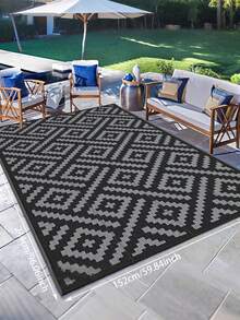 1pc 5'x8' Outdoor Rug For Patio , Waterproof Mat, Double-Sided Plastic Camping Rug, RV, Porch, Deck, Campers, Balcony, Backyard, Black And Gray - A - View 6