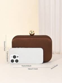 Y2K复古棕色缎面方形手拿包，优雅晚宴手提包，配有金属球形锁扣和可拆卸链条，适合舞会、婚礼、鸡尾酒会和约会等场合，轻便正式的女士手提包。 - 咖啡棕 - 查看 7