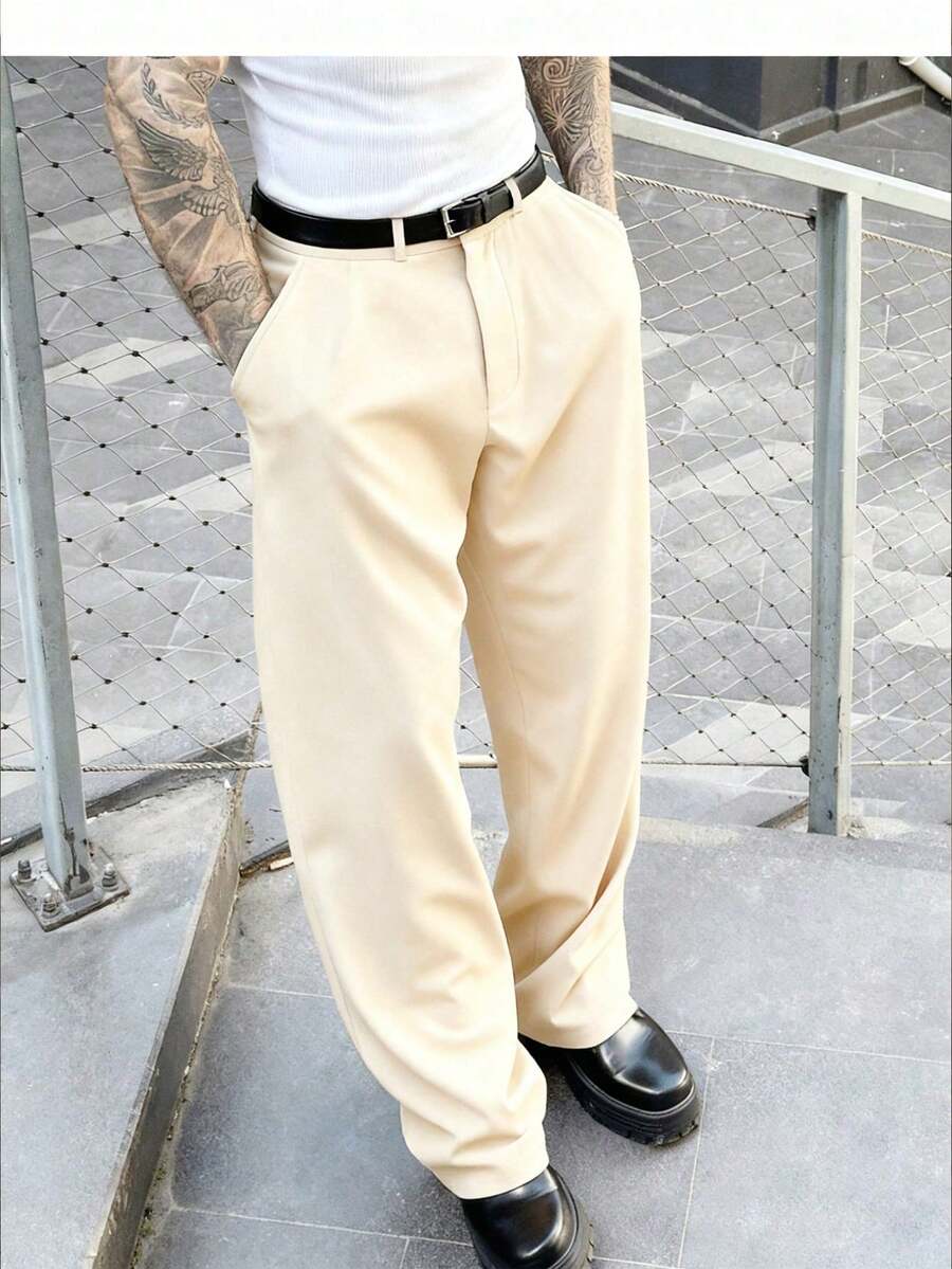 男士設計師西裝長褲,時尚休閒正式黑色西裝褲,優雅垂墜感,適合儀式場合 - 杏色 - 查看 1