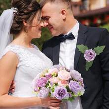 Geosar 8 Bundles Artificial Peonies Flowers Fake Silk Peony Bouquet Faux Peonies Flowers Bulk For Decoration Vase Floral Arrangements Wedding Party Table (Gray Purple,Light Purple) - 灰紫色 - 查看 8