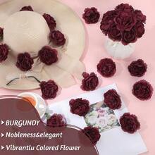 100 Pcs Flowers Long Stem Artificial Rose, 3.2 Inches Silk Rose Head Flowers Fake For Wedding Bridal Bouquet  Day Home Floral DIY Centerpieces Party Decoration (Burgundy) - 酒紅色 - 查看 5