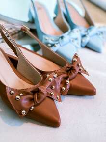 Slingback Open-Toe Pump With A Heel Below 3cm. - Caramel-bow - View 1