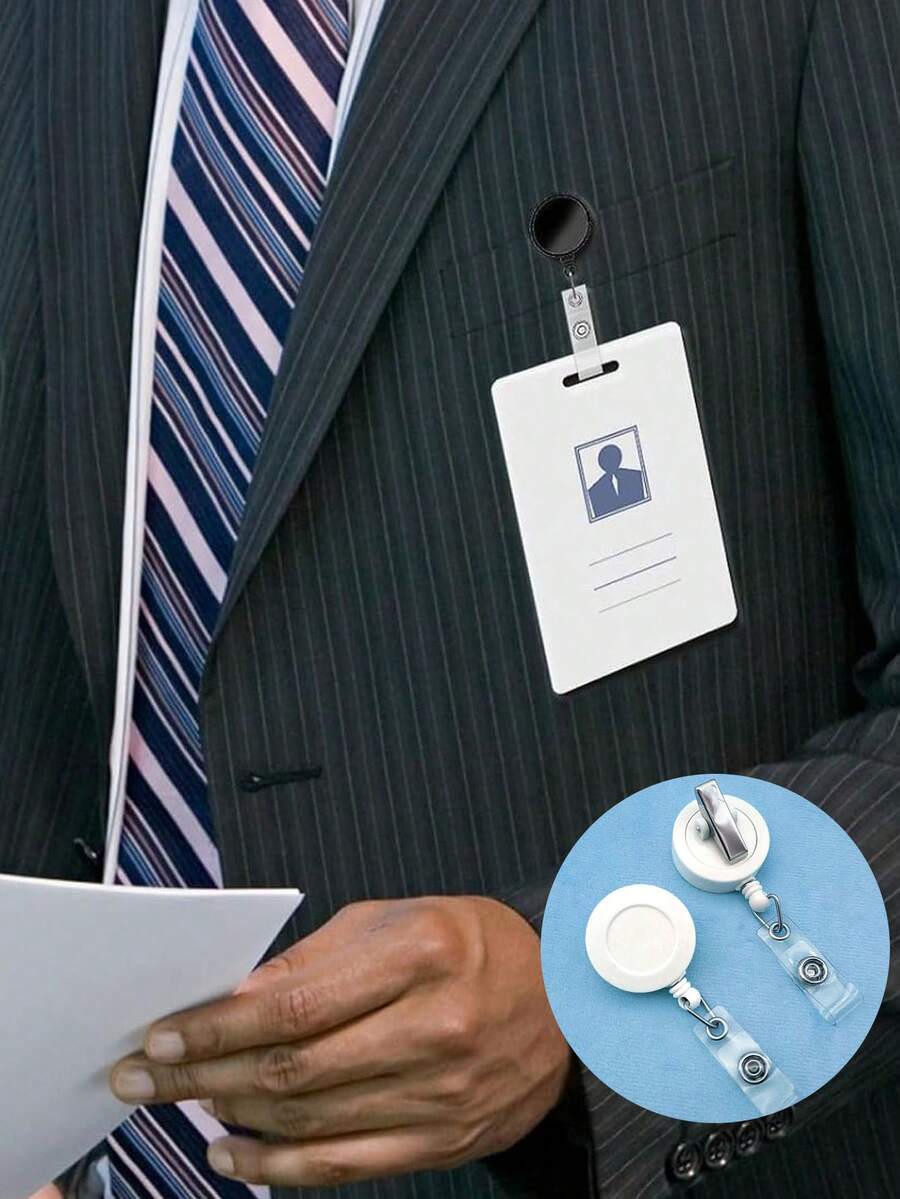 20/10/12pcs Extendable Badge Scroll Clip, Vertical ID Card Clip Extendable Badge Clip, With Clip ID Card Clip, With Business Card Clip - Easy-pull Buckle + Card Sleeve - View 1