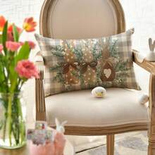 2PCS Easter Bunny Buffalo Plaid Pillowcase, 12 X 20 Inch Gray Sofa Cushion Cover, Single-Sided, Pillow Not Included - Brown - View 5