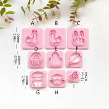 1/9件套趣味复活节软陶切割器套装 – 兔子、小鸡、鸡蛋形状，春季波西米亚风手工工具，适用于DIY耳环、现代珠宝饰品和节日复活节礼物 - 粉色 - 查看 6