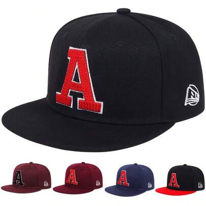 1顶男士A字棒球帽，可个性化字母刺绣，时尚街头嘻哈风，户外休闲网眼帽，适合春季、秋季、旅行、海滩等场合。