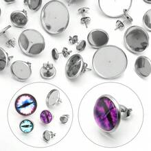 10pcs/Pack Stainless Steel Gem Stud Earrings, Flat Head Earring Studs, Butterfly Earring Backs, Fashion Minimalist Earring Findings, DIY Jewelry Making Bases - Earrings and Earplugs - View 5
