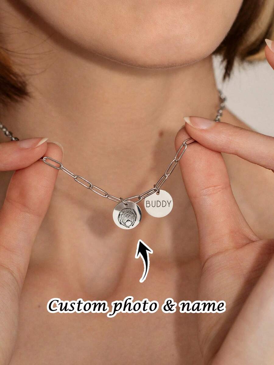 1 chiếc vòng cổ kỷ niệm thú cưng bằng thép không gỉ tùy chỉnh, có thể khắc ảnh và tên, vòng cổ unisex, trang sức thú cưng, quà sinh nhật, quà Valentine, quà Eid, quà kỷ niệm, quà Ngày của Mẹ, quà tặng cá nhân hóa.