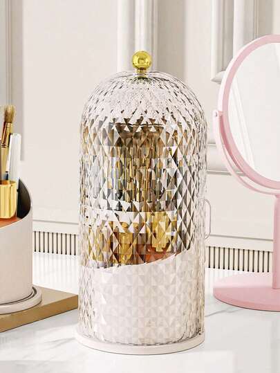 1个高级简约鸟笼笔筒桌面收纳盒，旋转化妆刷架，防尘隔层化妆品收纳盒