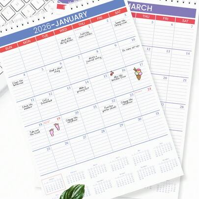 Trees Lịch treo tường hai năm một lần khổ A4 2026-2027, từ tháng 1 năm 2026 đến tháng 12 năm 2027, thiết kế tối giản, phù hợp cho gia đình, văn phòng và đồ dùng học tập, trang trí văn phòng.