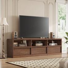 LIZHOUMIL 70in Mid Century Modern TV Stand For 75/80/85 Inch TV, Entertainment Center With Storage Drawers & Open Shelves, Heavy Duty Media Console Table, Wood Television Stand For Living Room - Chestnut brown - 查看 5