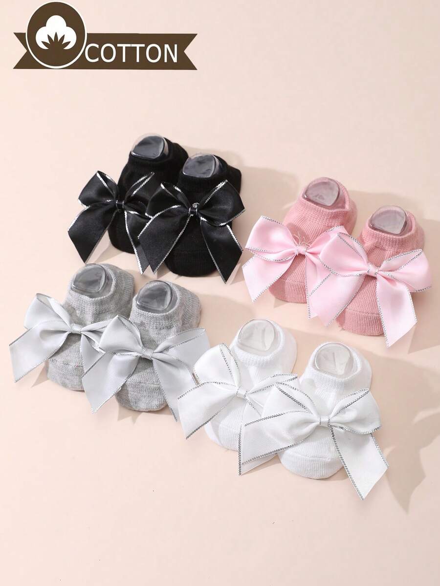 4 đôi tất cotton chống trơn trượt dễ thương cho bé gái, kiểu công chúa, có nơ trang trí, phù hợp mọi mùa.