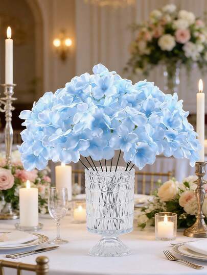 12Pcs Blue Artificial Hydrangea Bouquet, Realistic Touch Silky Texture - Perfect For Wedding Centerpieces, DIY Bouquets, Home Decor & Holiday Gifts,Valentine's Day And Mother's Day,Wall Decor,Bridal Bouquet,Room Decor,Home Decor,Flower Bouquet,Artificial Flowers,Gifts For Women,Fake Flowers