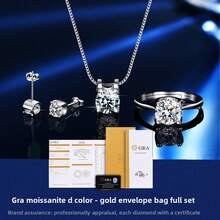 一套1克拉S925纯银莫桑石牛头形戒指、项链吊坠、耳环三件套首饰，时尚个性，适合女性日常佩戴。 - 銀色 - 查看 12