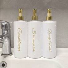 3/6pcs/500ml Bathroom Dispenser Bottles, Empty Containers For Shampoo, Body Wash, Conditioner, Refillable, Home Bathroom Decor, Autumn Decor, Back To School Decor, Plastic Refillable Soap Dispenser, Kitchen & Bathroom Storage, Empty Reusable Soap Lotion Shower Containers - Cylindrical White + Full Gold Pump - View 12