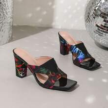 1 Pair Comfortable Elegant Open Toe Women High Heel Sandals / Fashionable Versatile Square Toe High Heels - Black - View 9