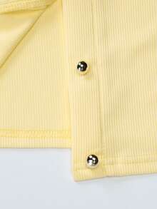 Fashionable Streetwear Button-Up Cardigan, Solid Color Slim Fit Long Sleeve Top Spring - Yellow - View 6