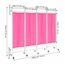 Pink 4-Panel Foldable Medical Room Divider With Double-Layer Nylon Curtains, 10 Locking Wheels, Portable Privacy Screen 200*180cm - Default - View 2