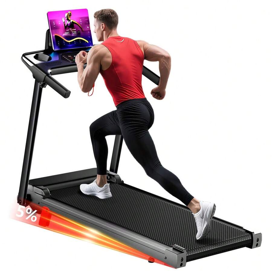 Cinta de correr portátil con inclinación, plataforma para caminar de 3.0 HP con manillar, cinta de correr plegable 3 en 1 para oficina en casa en espacios pequeños, silenciosa, sin escobillas, capacidad de 300 lb - Plata Negro - Ver 1