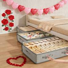 1 pieza Bolsa de almacenamiento plegable de gran capacidad debajo de la cama, bolsa organizadora de armario con cremallera, bolsa de almacenamiento de mantas con cubierta transparente, cremallera doble, asas dobles, a prueba de polvo y humedad, ideal para ropa de cama, juguetes, armario, habitación, temporada, almacenamiento de ropa, espacio de almacenamiento extra grande, organizador doméstico esencial, excelente para el Día de San Valentín, Pascua, almacenamiento de vacaciones - Multicolor1 - Ver 6