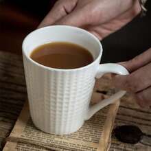 4pcs White Square Cups Set, Minimalist Embossed Ceramic Mugs, Household Tea Cups - White - View 6