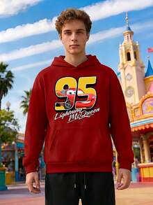 Men's Hoodie And Sweatpants Set, Disney Cars McQueen Pattern And McQueen And 95 Letter Print, Casual Suit, Sportswear, Comfortable Men's Hoodie And Sweatpants Two-Piece Set, A Gift For Men. - Đỏ - Xem 2
