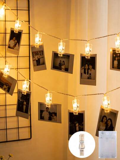 1pc Clip Light String, 1.5/3/6M LED String Lights With 10/20/40 Photo Clips, Battery Powered, Hanging Photo Clip Lights, Bedroom Night Light, Room Decor, Photo Clip Light String, LED Fairy Clip Lights, Suitable For Living Room, Bedroom, Indoor Party, Wedding Decoration, Gift, Yard, Bedroom, Wedding, Birthday Party, Halloween Holiday Decoration, Back To School, Valentine's Day, Can Be Used For Photo Display, Daily Home, Office, School And Gathering, Photo Wall Creative DIY Design