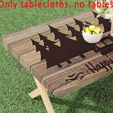 3pcs Retro Camping Themed Stretch Table & Chair Covers - Faux Wood Grain RV Pine Tree Outdoor Picnic Table Cloth Set, Durable Polyester Elastic Edged Rectangular Tablecloth For Indoor, Patio, Camping, Party, Kitchen - Multicolor - View 7