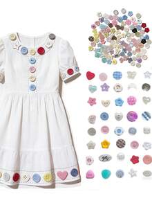 10/15/20/25/30/36/45/50/60/66/80/88/100件彩色鈕扣套組，適用於DIY服飾、毛衣與手工裝飾（隨機款式） - 多色 - 查看 4