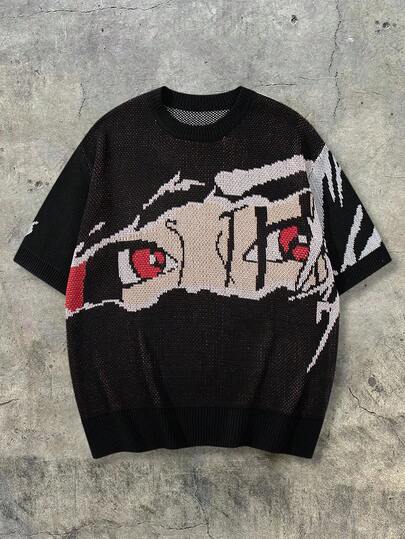 Camiseta de punto de manga corta holgada y cómoda con gráfico de anime, nueva colección primavera/verano de ANDREILEE