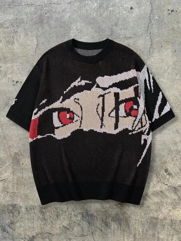 ANDREILEE Frühling/Sommer Neue Anime Grafik Streetwear Locker Bequemes Kurzarm Strick Top