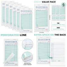 Server Notebooks 6 Pack, Waitress Notepad Pads For Restaurant Orders, Guest Check Book For Servers, 300 Sheets Total - 1 - View 1