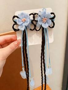 Set de 2 pinzas para el cabello con flores de tela y borlas, estilo chino antiguo para cabeza, para Año Nuevo, baile - Multicolor - Ver 6