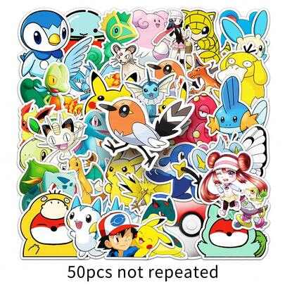 pokemon 50 Stücke wasserfeste Vinyl Pokémon Pikachu Aufkleber - süße Cartoon Muster, geeignet für Notizbücher, Wasserflaschen, Skateboards, Helme, Scrapbooks