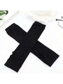 Găng tay dài tay không ngón dành cho nữ, kiểu Gothic, dệt kim dài đến khuỷu tay, có lỗ xỏ ngón cái. - Nhiều màu - Xem 4