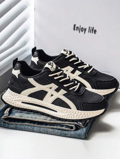 2026 New Men's Casual Sports Shoes, Low-Top Round Toe Lace-Up PU Leather Comfortable Sneakers, Fashion Versatile Casual Outdoor Daily Commute Work Shoes