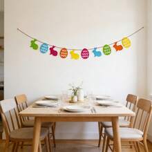 Easter Banner Burlap Bunny Garland Happy Easter Day Decorations For Fireplace Home Decor - Multicolor - View 2