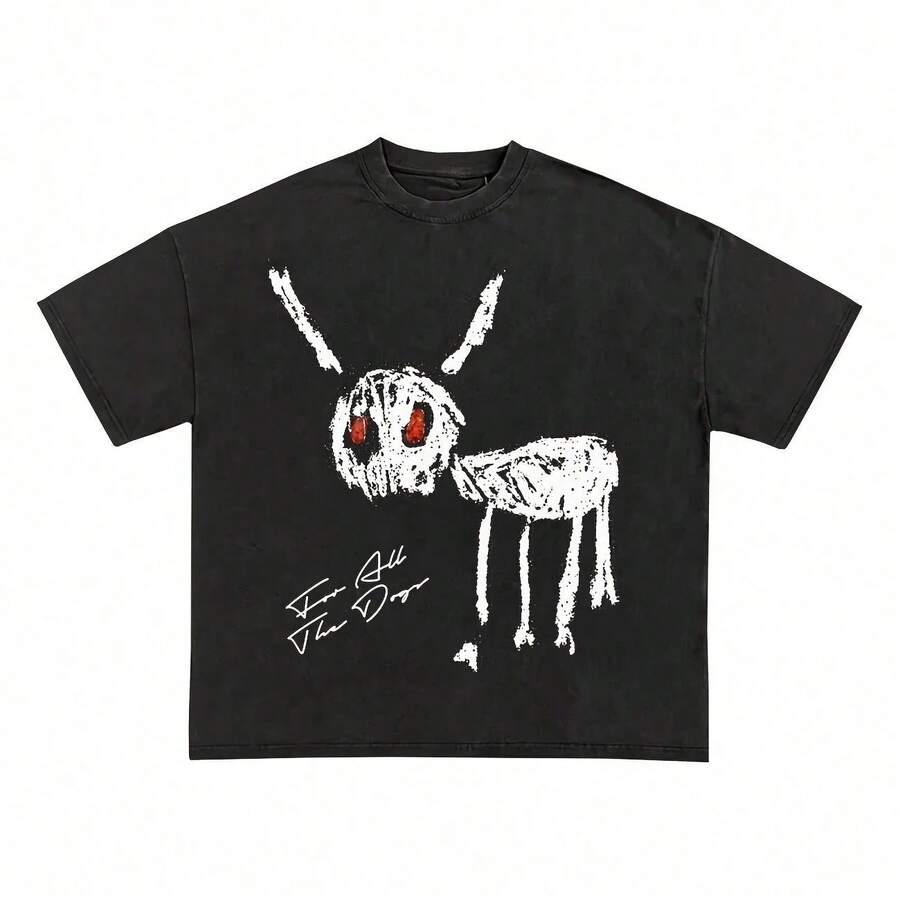 Super Value Hot  T-Shirt Full Sizes S-5XL Drake For All The Dogs Garment Dyed Heavyweight T-Shirt Suitable As A Gift For Fans HR001 - 黑色 - 查看 1