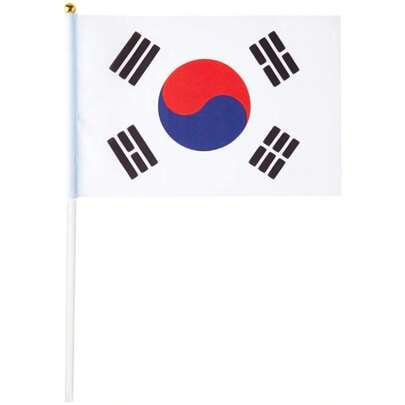 Banderitas, MXKRA-000, 1Pza, Corea del Sur, 14x21cm, Tela Poliéster, Asta Plástico.