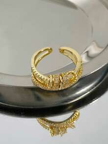 1 pieza Anillo giratorio multicapa, anillo giratorio ajustable para aliviar la ansiedad con rhinestones, joyería creativa casual y versátil adecuada para uso diario - Dorado - Ver 3