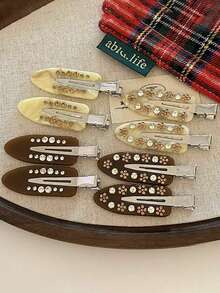 New Millefleur Flower Rhinestone Acetate Seamless Bangs Clip Ins Side Clip Hair Accessory - Multicolor - View 3