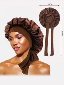 2 件女式 36 厘米直径丝带蝴蝶结弹力丝滑宽边圆帽、睡帽、发箍帽、美容美发沙龙帽 - 彩色 - 查看 5