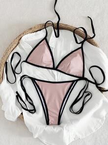 New Women's Bikini Swimwear Set, Sexy Tie-Up Beach Swimwear - Coral Pink - View 5