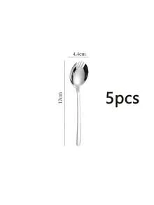 5pcs Stainless Steel Watermelon Spoon & Fork 2-In-1 Thickened Salad Spoon - Silver - View 8