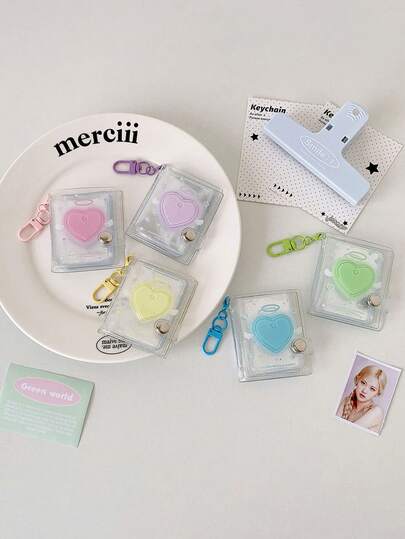 Heart-Shaped Keychain Photo Album Holder With Transparent Window- Plastic Id Organizer For Work, Travel, And Home Decoration, Portable Photo Storage For Keys, Bags, And Backpacks- Compact Design For Daily Use, Perfect For Commemorative Occasions, Valentine's Day, Anniversaries, And Birthdays