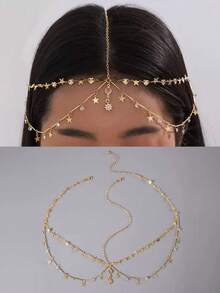 1件波西米亚风水钻水滴星形流苏头链，适合日常休闲、婚礼、派对佩戴，中东女性开斋节礼物，新娘头饰 - 彩色 - 查看 5